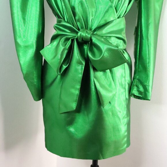 Happy x Nature Women's 2 Kate Hudson Metallic Green Wrap Dress 80's Inspired - Picture 5 of 16